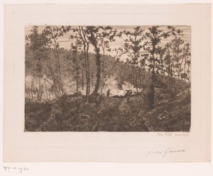 Wald mit Holzfällern und Holzbrennern