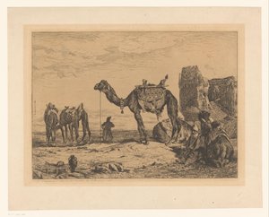 Landschaft mit Kamelen bei Ruine von Jules Joseph Augustin Laurens (signed by artist)