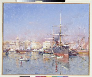 Goelette im Alten Hafen von Marseille von Jules Marcel Lenoir