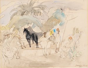 Figuren und zwei Pferde in einer Landschaft, 1921 von Jules Pascin