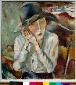 Porträt von Hermine mit dem großen Hut von Jules Pascin