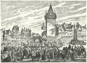 Die Hirsebreifahrt, Transport einer Ladung Hirse mit dem Boot von Zürich zum Verbündeten der Stadt, Straßburg von Jules Theophile (after) Schuler