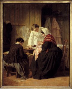 Drei Frauen beim Nähen