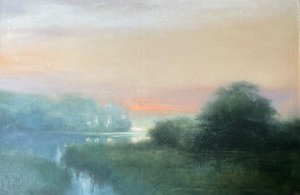 Nebliger Fluss Morgendämmerung