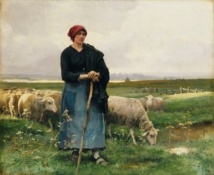 Eine Schäferin mit ihrer Herde