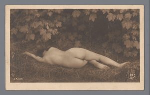 Weiblicher Akt von hinten gesehen, liegend im Gras von Julien Mandel