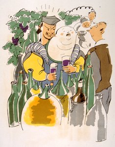 Humorvolle Weinillustration 1946. Illustration von Julien Pavil