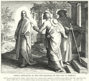 Christus erscheint den zwei Jüngern auf dem Weg nach Emmaus (Gravur) von Julius (after) Schnorr von Carolsfeld