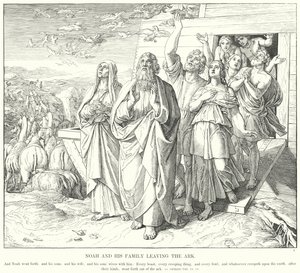 Noah und seine Familie verlassen die Arche (Stich)