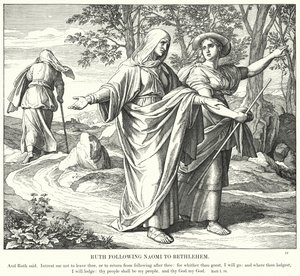 Ruth folgt Naomi nach Bethlehem (Gravur)