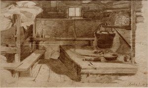 Inneres einer Bauernstube von Julius Adam
