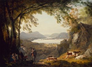 Landvolk ruht mit Vieh in einer bewaldeten Landschaft von Julius Caesar Ibbetson