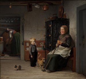Eine arme Frau, die in einem Bauernhaus auf ein Bier wartet von Julius Exner