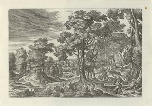 Landschaft mit Überfall auf den Reisenden von Julius Goltzius