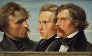 Junges Düsseldorf. Gruppenporträt der Maler Karl Friedrich Lessing, Carl Ferdinand Sohn und Theodor Hildebrandt, 1839 von Julius Huebner