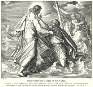 Christus unterstützt Petrus auf dem Wasser