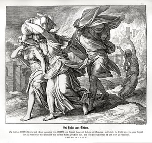 Lot und seine Familie fliehen aus Sodom, Genesis von Julius Schnorr von Carolsfeld