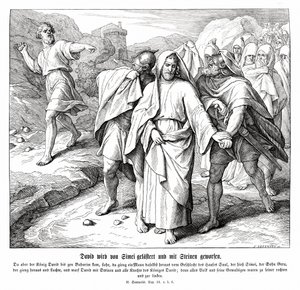 Schimi verflucht und wirft Steine auf David, 2. Samuel von Julius Schnorr von Carolsfeld