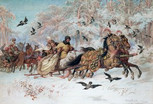Olenka und Kmicic in einem Schlitten, 1885 von Juliusz Fortunat Kossak