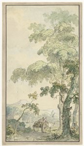 Entwurf für eine Wandtapete mit Landschaft und Karren