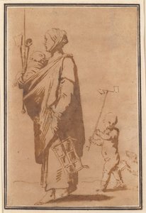 Eine Mutter trägt ein Kind und Küchenutensilien, gefolgt von einem Jungen und einem Hund von Jusepe de Ribera