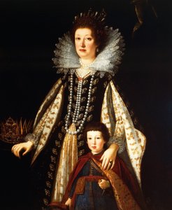 Porträt von Erzherzogin Maria Maddalena von Österreich mit ihrem Sohn Ferdinand II