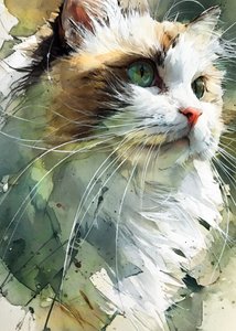 Grünäugige Katze Aquarell