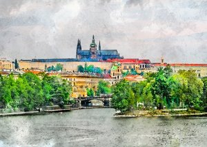 Historische Prager Flussansicht