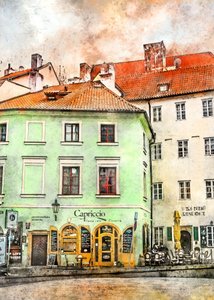 Aquarell Europäisches Café von Justyna Jaszke