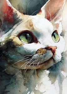 Aquarell Grünäugige Katze