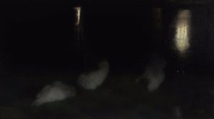 Nocturne. Schwäne im Sächsischen Garten in Warschau bei Nacht von Jozef Pankiewicz