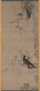 Mönch, der Kleidung in der Morgensonne flickt, ca. 1350 oder früher von Kaō