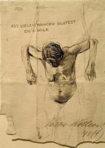 Aktstudie zur Radierung Aus vielen Wunden blutest du, o Volk von Käthe Kollwitz