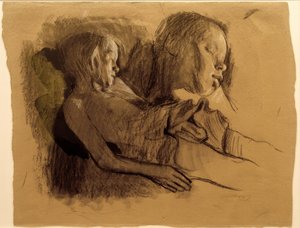 Schlafendes Kind und Kinderkopf von Käthe Kollwitz
