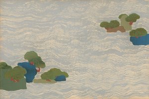Kieferninseln in einem silbernen Meer, aus der Serie Chigusa (Tausend Gräser) von Kamisaka Sekka