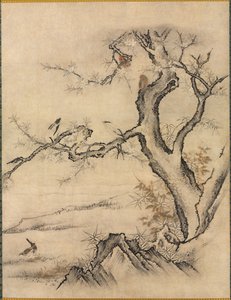Blumen und Vögel in einer Frühlingslandschaft von Kano Motonobu