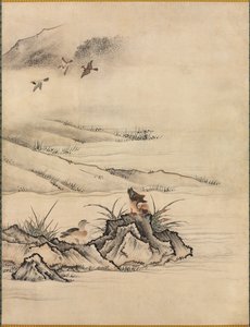 Blumen und Vögel in einer Frühlingslandschaft, 1500er Jahre von Kano Motonobu
