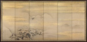 Sommer- und Winterlandschaften, eines von einem Paar, 1600er Jahre von Kano Naonobu