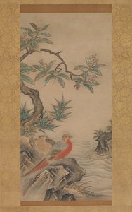 Fasane unter Bäumen: Blumen der vier Jahreszeiten, wahrscheinlich 1560er Jahre von Kano Shoei