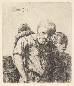 Bärtiger Mann in Halbfigur mit Bündel über der rechten Schulter, ca. 1641-78 von Karel Du Jardin