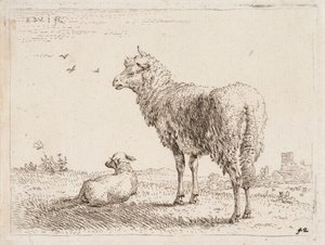 Schaf mit Lamm von Karel Dujardin