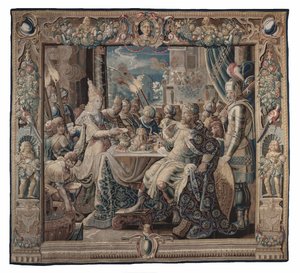 Kleopatra unterhält Antonius; Wandteppich, um 1640 von Karel van II Mander