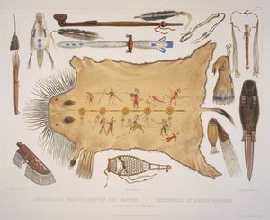 Indische Utensilien und Waffen, graviert von A. Zschokke und J. Hurliman, veröffentlicht 1840 von Karl Bodmer