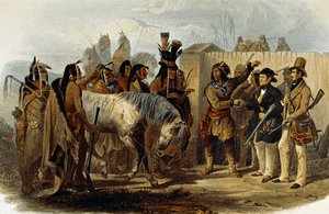 Prinz Max von Wied-Neuwied (1782-1867) und Karl Bodmer werden von den Hidatsa-Indianern begrüßt von Karl Bodmer