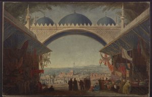 Aucassin und Nicolette. Oper von Georg Abraham Schneider. Entwurf zur 5. Dekoration. Basar in Tunis von Karl Friedrich Schinkel