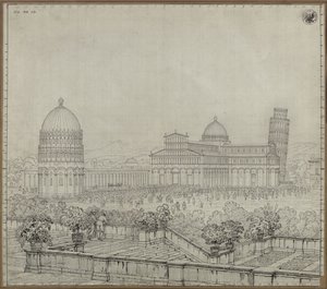 Die Kathedralkirche, der Schiefe Turm, der Camposanto und das Baptisterium in Pisa von Karl Friedrich Schinkel