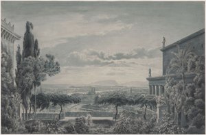 Die Residenz eines Fürsten. Privatgarten des Fürstenpaares mit Blick auf die Stadt und das Meer von Karl Friedrich Schinkel