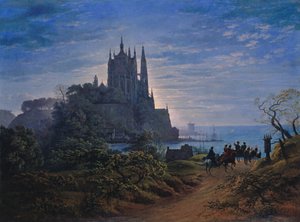 Gotische Kirche auf einem Felsen am Meer von Karl Friedrich Schinkel