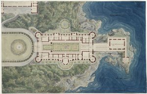 Schloss Orianda auf der Krim. Moskowitischer Entwurf. Grundriss mit Umgebung von Karl Friedrich Schinkel