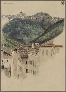 Straßenzug in Hofgastein mit Blick auf den Hüttelkogel, den Graukogel, das Feuersengmassiv und die Gamskarspitze von Karl Friedrich Schinkel